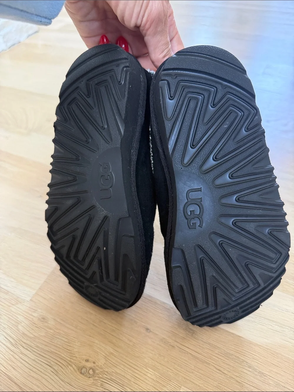 UGG Black Suede Slip-On Clog with Braided Collar